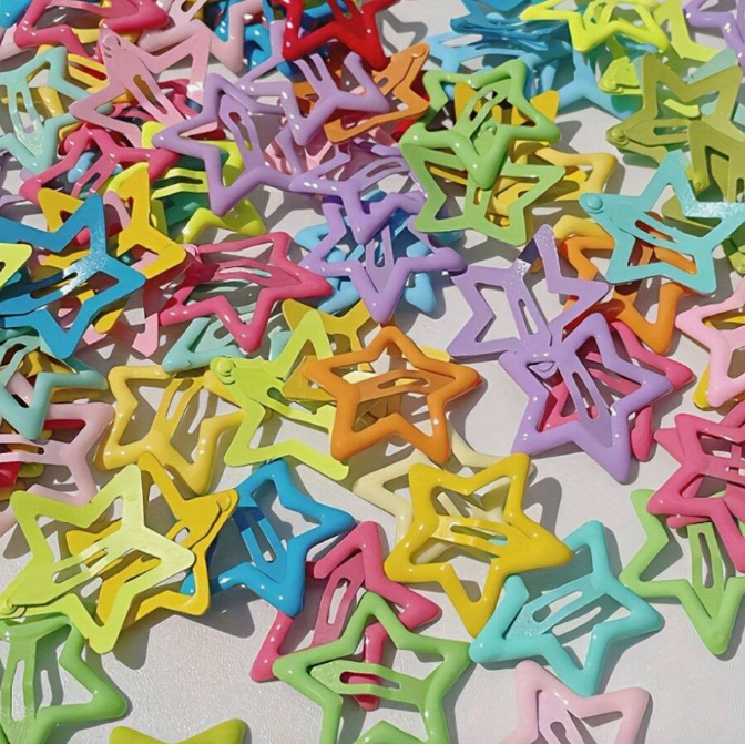 10 Colorful Star Shaped Hair Clips – Cute Star Metal Buckle Hair Accessories for Girls & Women, Fun Styling & Makeup Headwear