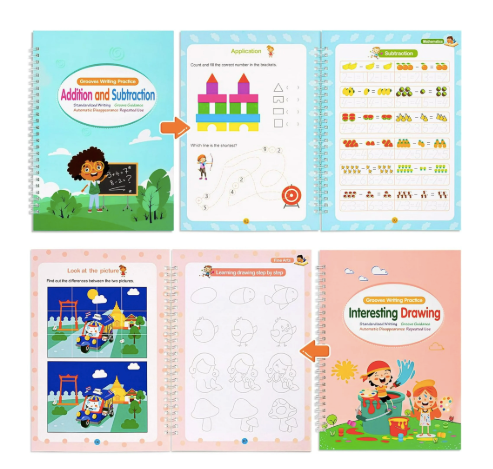 Magic Groove Set Preschool Learning Drawing English Letters Numbers Math 4 Pack