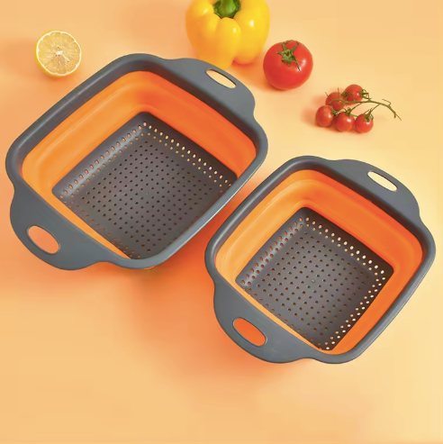 Fruit & Vegetable Silicone Colander, Foldable, Handles, Set of 2