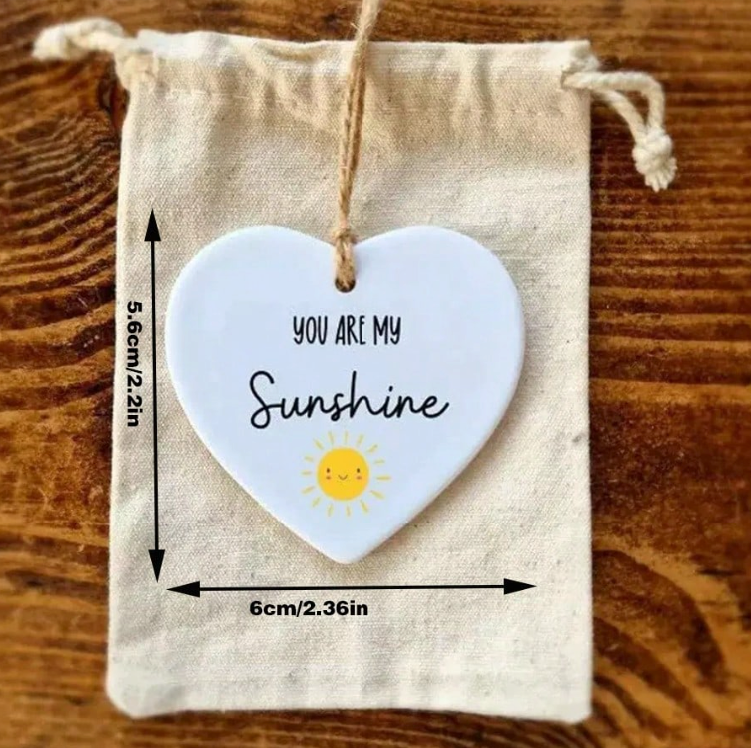 White Heart Acrylic Car Pendant – “You Are My Sunshine” Hanging Decor