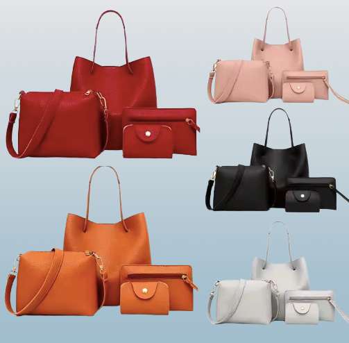 Women's 4-Piece Matching Handbag Set – Tote, Shoulder Bag, Clutch & Wallet