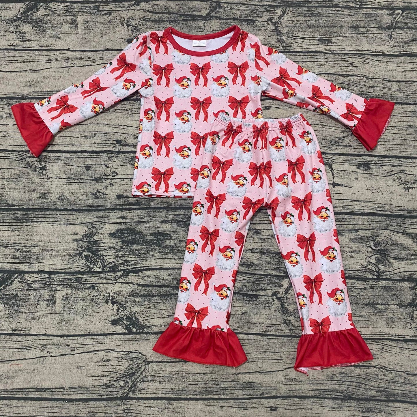 Girls Red Santa & Bows Christmas Pajama Set – 3 Months to 8 Years