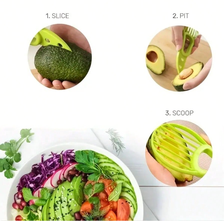 3-in-1 Avocado Tool – Serrated Cutter, Pit Remover & Slicer – Multifunction Kitchen Gadget