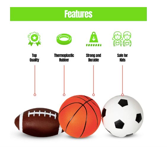3-Pack Easy Grip Sports Balls Set – Football, Basketball & Soccer Ball