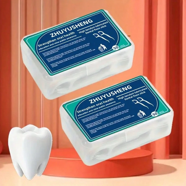 Double‑End Dental Floss Sticks – 50‑Pack of High Tension Lubricated Floss & Toothpick Combo