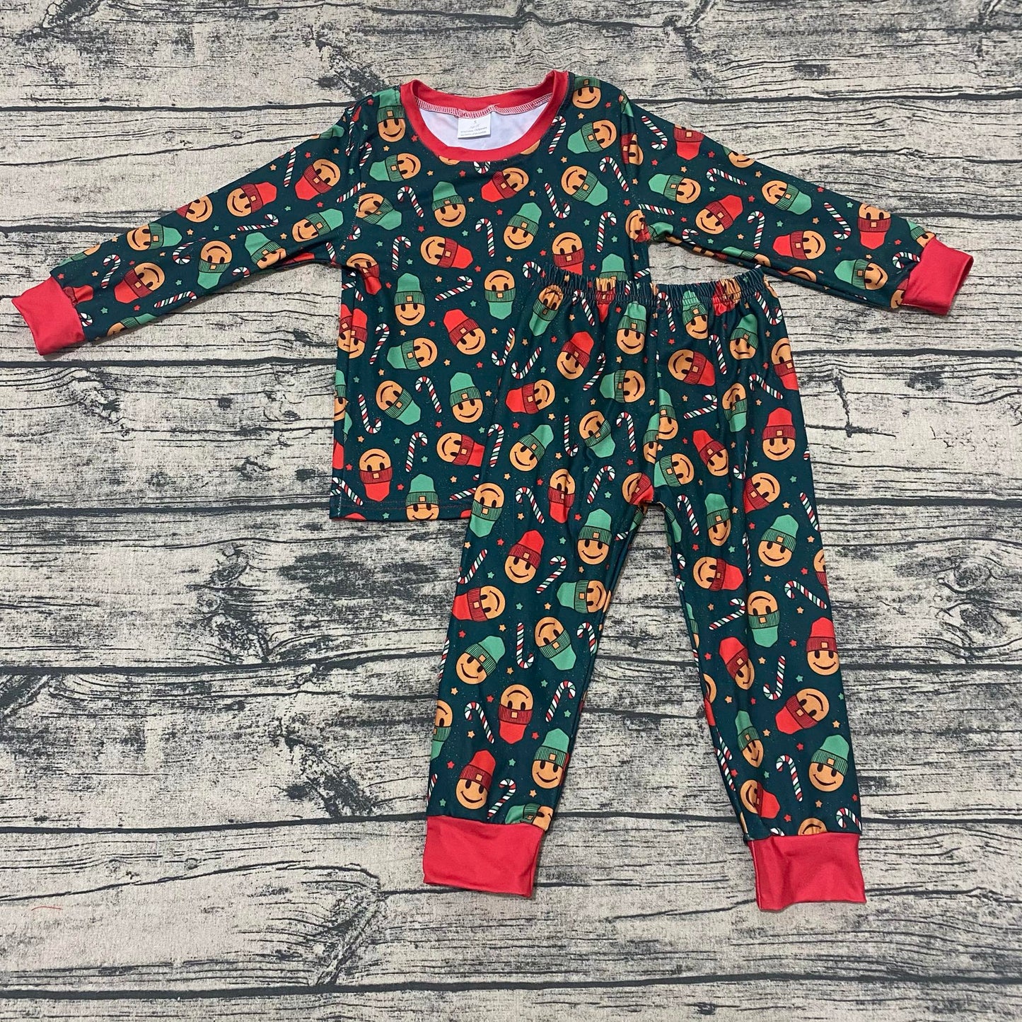 Kids Smiley Candy Cane Christmas Pajama Set – 3 Months to 6 Years