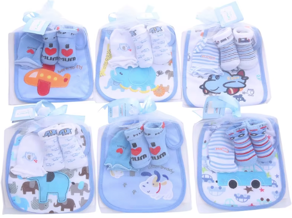 6-Pack Baby Bib, Sock & Mitten Gift Set – Boys or Girls 3-Piece Matching Sets