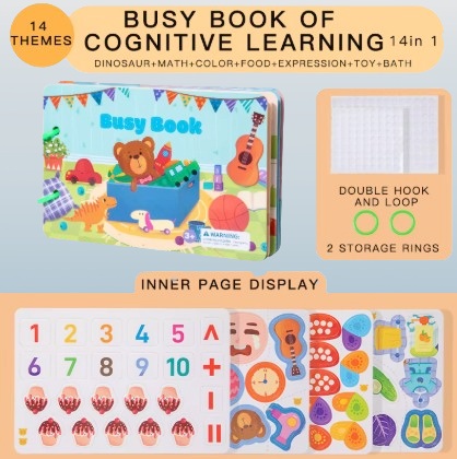 Busy Book for Toddlers – 14-in-1 Early Learning Educational Activity Book with Reusable Stickers