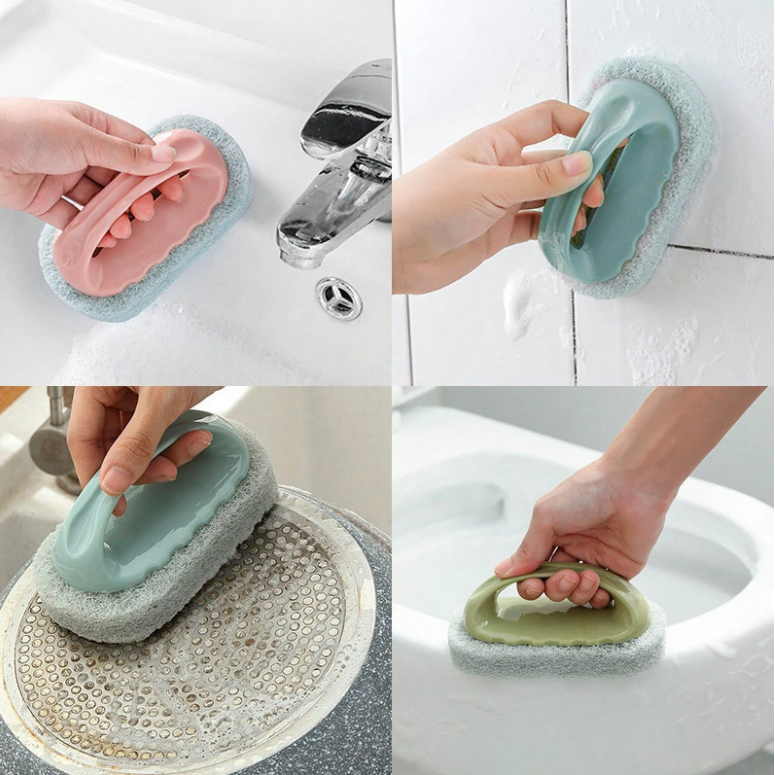 Multipurpose Scrub Pad with Ergonomic Handle – Heavy-Duty Fiber Sponge for Kitchen & Bath Cleaning