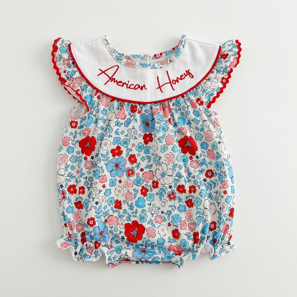 Baby Girls American Honey Embroidered Floral Romper – Newborn to 3T