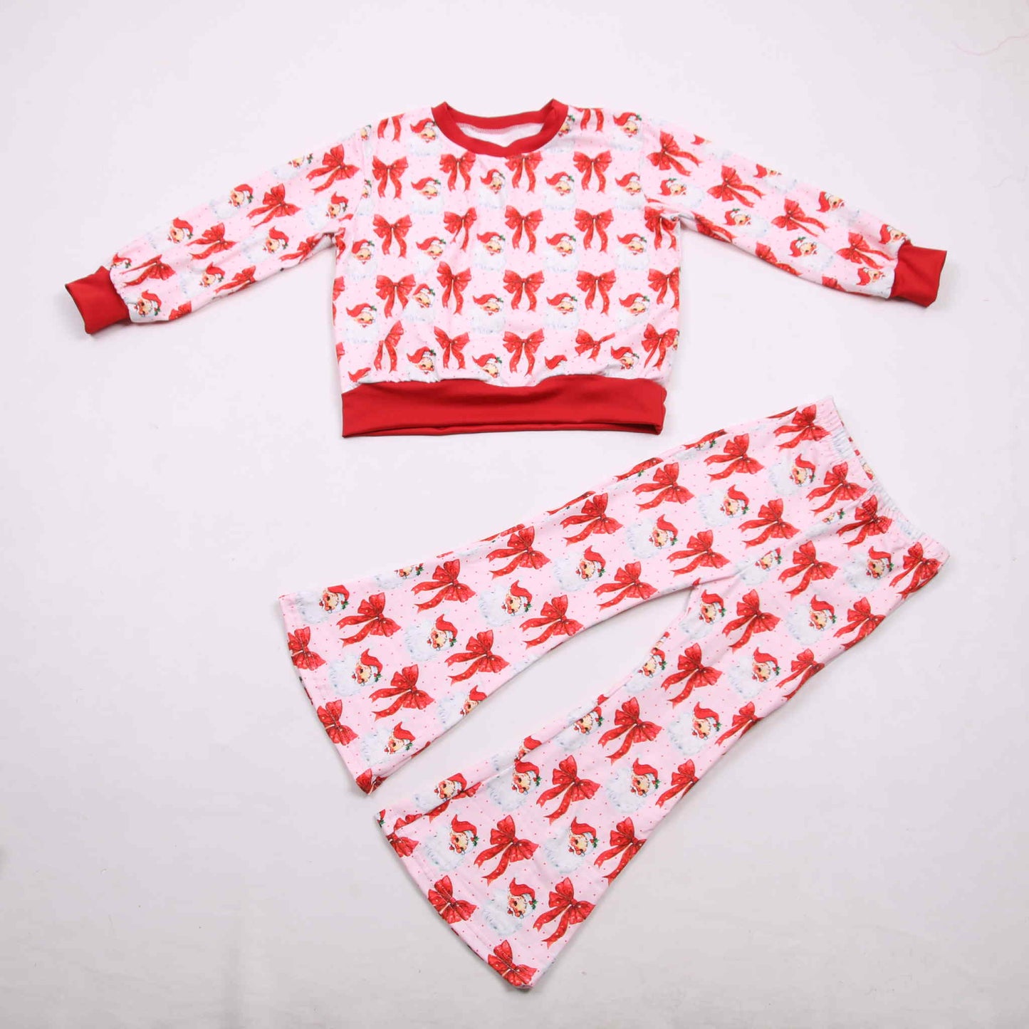 Kids Red Santa & Bow Holiday Lounge Set – 6 Months to 7 Years
