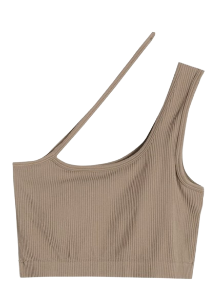 Women’s One Shoulder Ribbed Crop Top Stretch Tank - One Size Fits Most