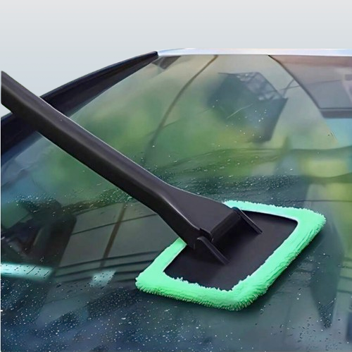 Adjustable Car Window Cleaning Tool – 180° Rotating Glass Scraper with Microfiber Pad