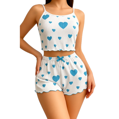 Sweetheart Knit Lounge Set – 2 Piece Cami & Shorts Pajamas