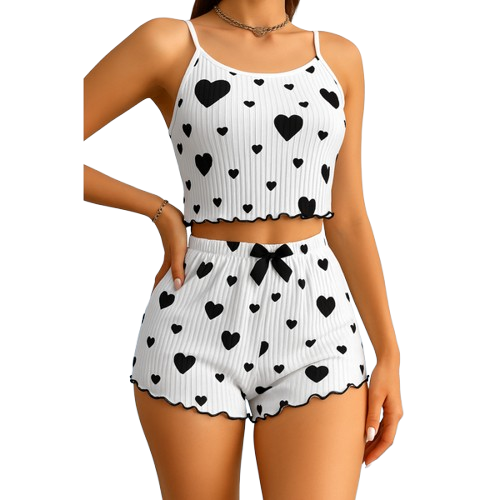 Sweetheart Knit Lounge Set – 2 Piece Cami & Shorts Pajamas