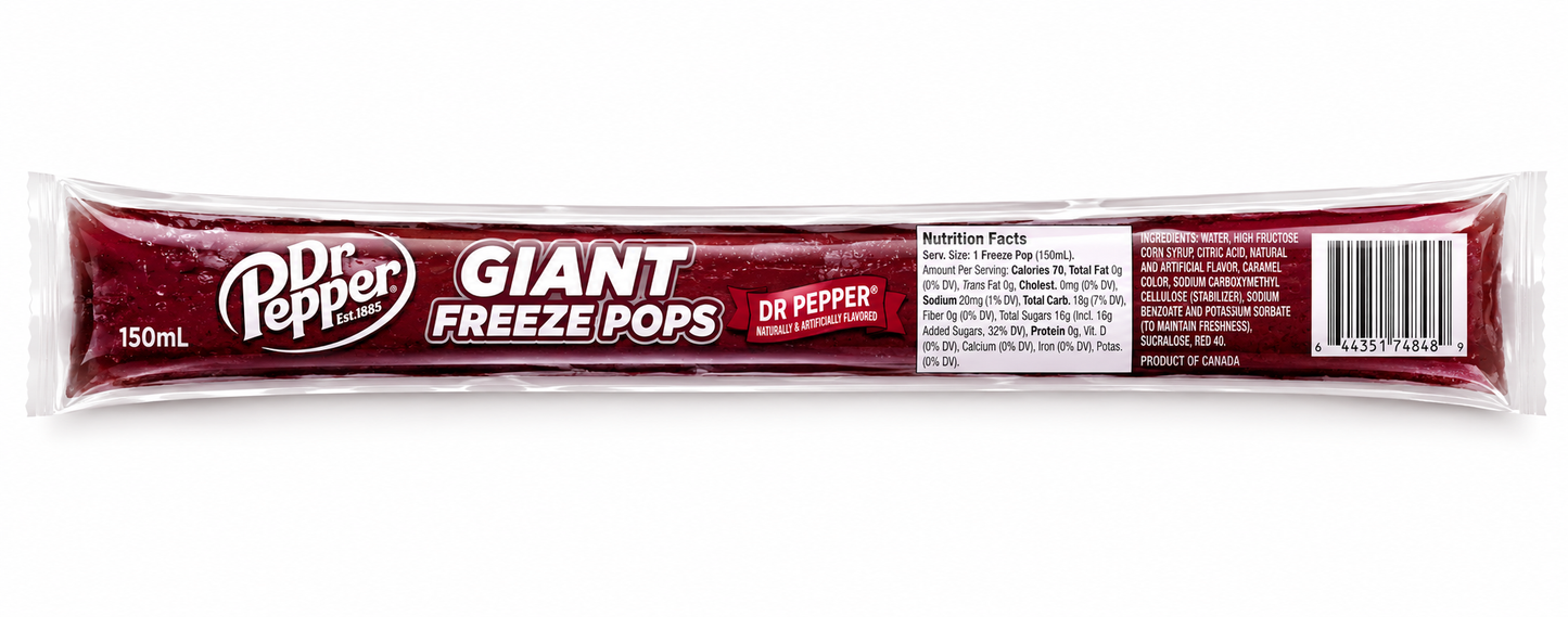 Kisco Dr Pepper Giant Freeze Pops – 3 Pack, 5.5 oz Ice Pops