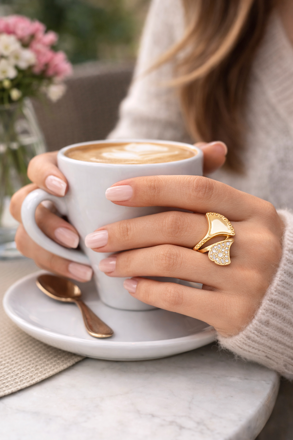 Gold or Silver Ginkgo Leaf Adjustable Fashion Rings