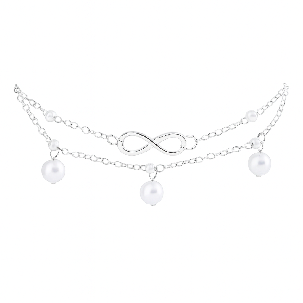 Double Layer Infinity Anklet with Pearl Charms