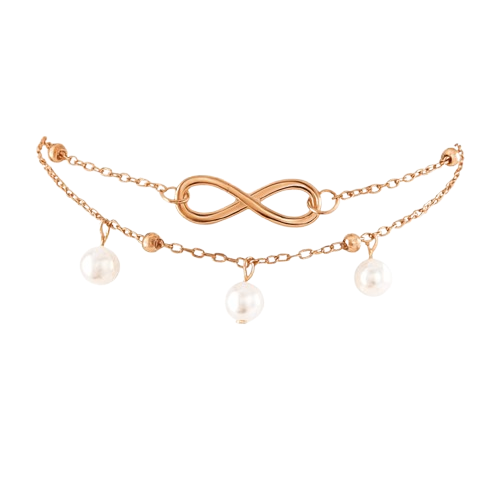Double Layer Infinity Anklet with Pearl Charms – Gold or Silver Plated