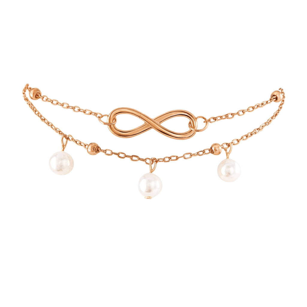 Double Layer Infinity Anklet with Pearl Charms