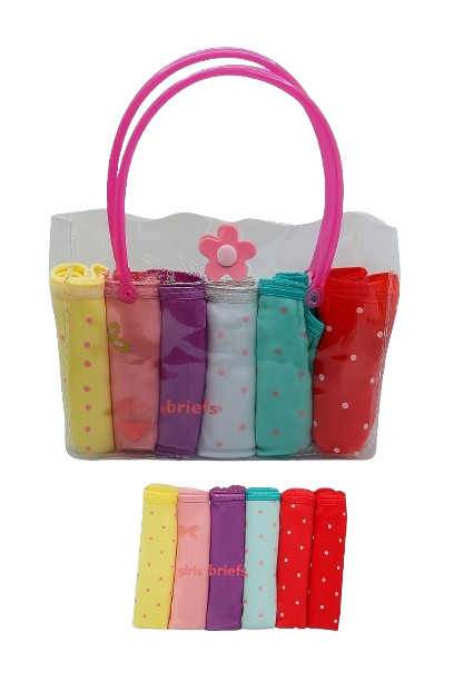 Girls’ Cotton Briefs 6-Pack – Assorted Prints in Clear Tote Bag