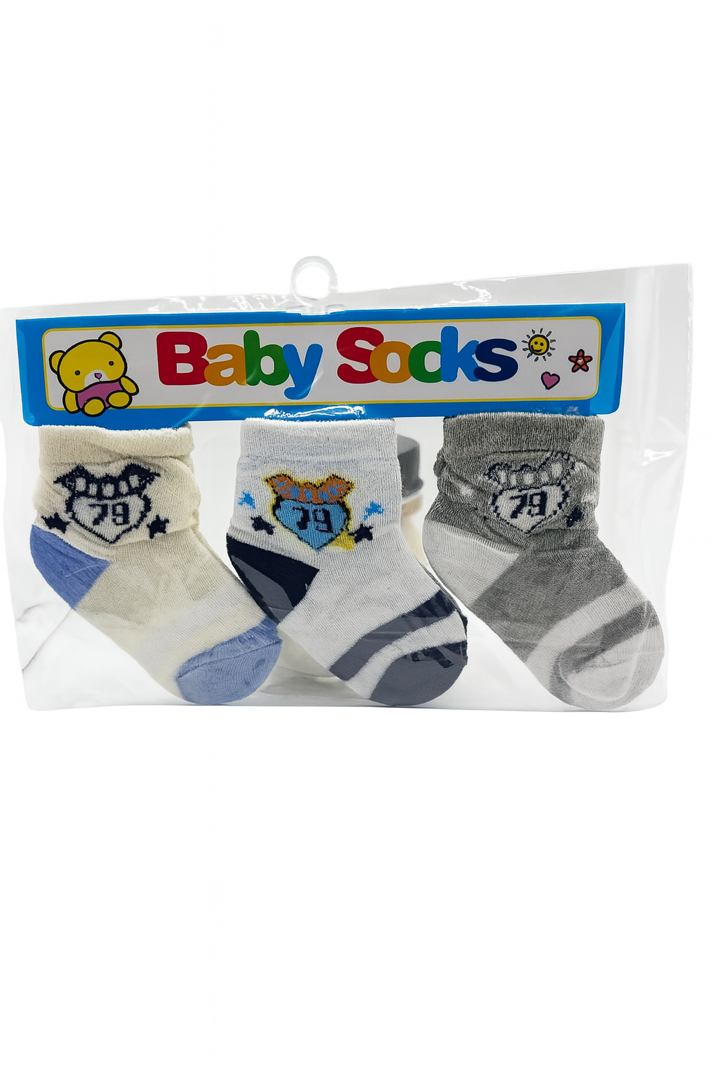 Assorted 3-Pair Baby Socks – Unisex Designs for Boys & Girls