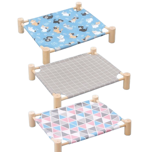 Wooden Frame Elevated Pet Hammock Bed – Breathable Summer Cot for Cats & Small Dogs