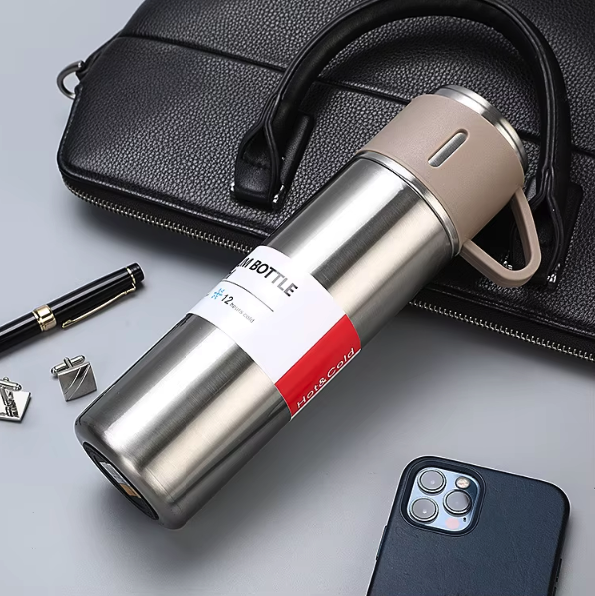 Elegant 3-Piece Stainless Steel Travel Flask & Cup Gift Set