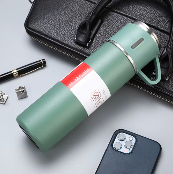 3-Piece Stainless Steel Travel Flask & Cup Gift Set – Elegant Thermal Bottle Set