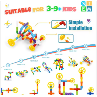 DIY Plastic Tube STEM Building Blocks – 100-Piece Educational Puzzle Construction Set