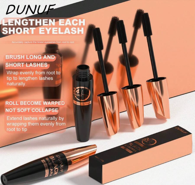 DUNUF 24-Hour Waterproof Black Mascara – Volumizing & Lengthening False Lash Effect