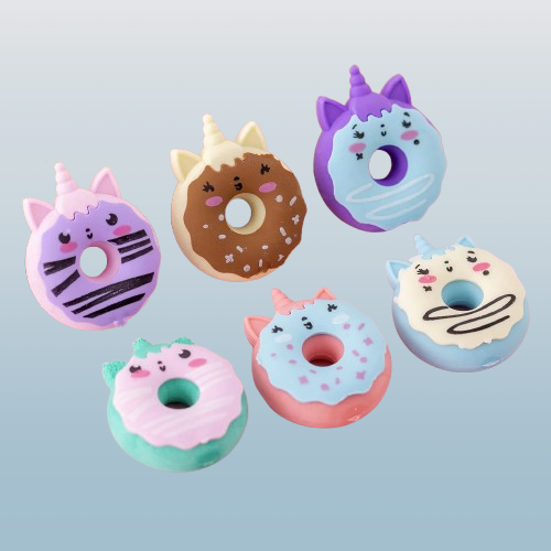 Unicorn Donut Shaped Erasers - 6 Pack