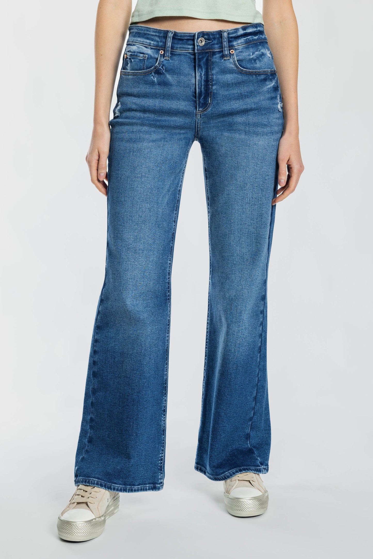 High Rise Destructed Wide Leg Jeans