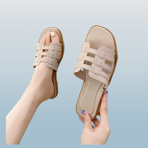 Women’s Woven Square-Toe Slide Sandals – Casual Mesh Beach Slippers