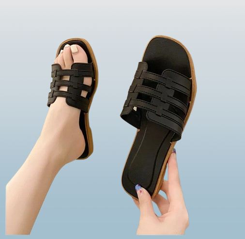Women’s Woven Square-Toe Slide Sandals – Casual Mesh Beach Slippers