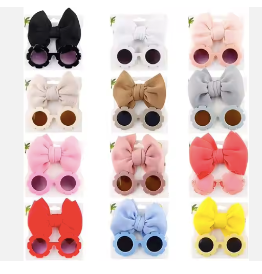 Children Sunglasses with Bow Headbands Cute Elastic Hairband Sunglasses Set for Baby Girls Newborns Infants Toddlers Kids