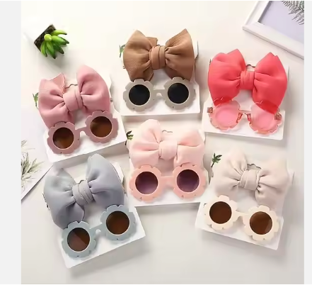 Children Sunglasses with Bow Headbands Cute Elastic Hairband Sunglasses Set for Baby Girls Newborns Infants Toddlers Kids