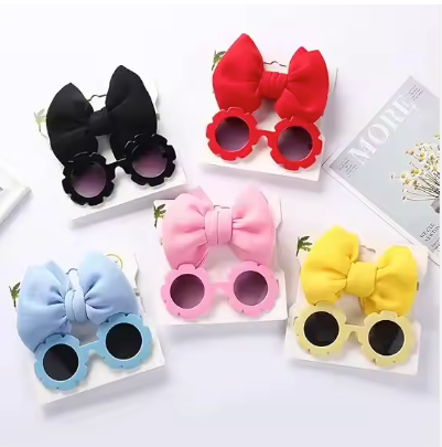 Children Sunglasses with Bow Headbands Cute Elastic Hairband Sunglasses Set for Baby Girls Newborns Infants Toddlers Kids