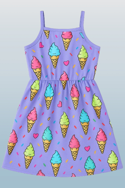Girls' Print Spaghetti Strap Summer Dress