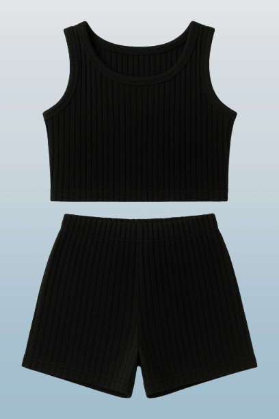 Girls' Summer Comfortable Ribbed Tank Top & Short Set