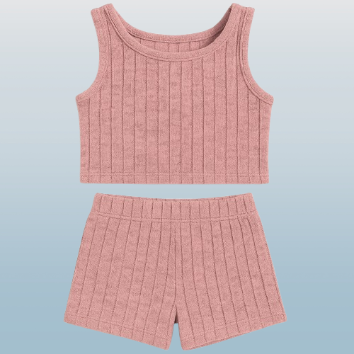 Girls' Summer Comfortable Ribbed Tank Top & Short Set