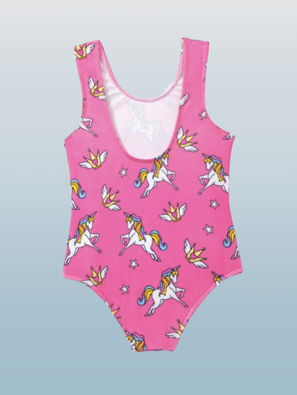 Girls' Unicorn Print One-Piece Swimsuit