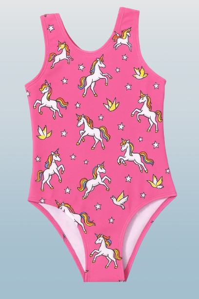 Girls' Unicorn Print One-Piece Swimsuit