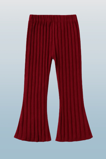 Girls' Solid Color Ribbed Elastic Waist Wide Leg Pants