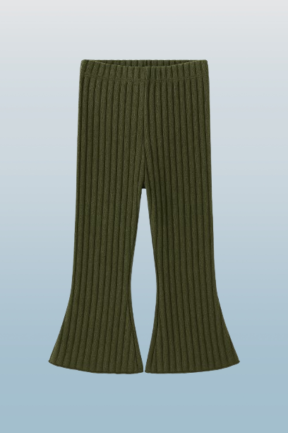 Girls' Solid Color Ribbed Elastic Waist Wide Leg Pants