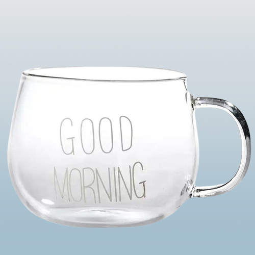 "Good Morning" Clear Pot Belly Glass Mug