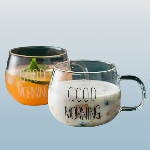 "Good Morning" Clear Pot Belly Glass Mug