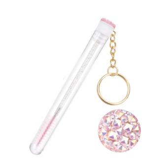 Mini Lash Brush Tube Keychain with Spoolie Wand, Decorative Mascara Brush Holder