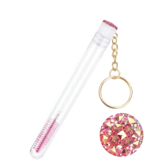 Mini Lash Brush Tube Keychain with Spoolie Wand, Decorative Mascara Brush Holder