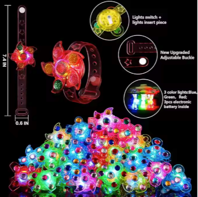 LED Light up Fidget Spinner Bracelets - Glow in The Dark - 2-Pack